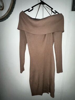 Madden Girl Ribbed Off-Shoulder Dress - Blush Taupe XXL